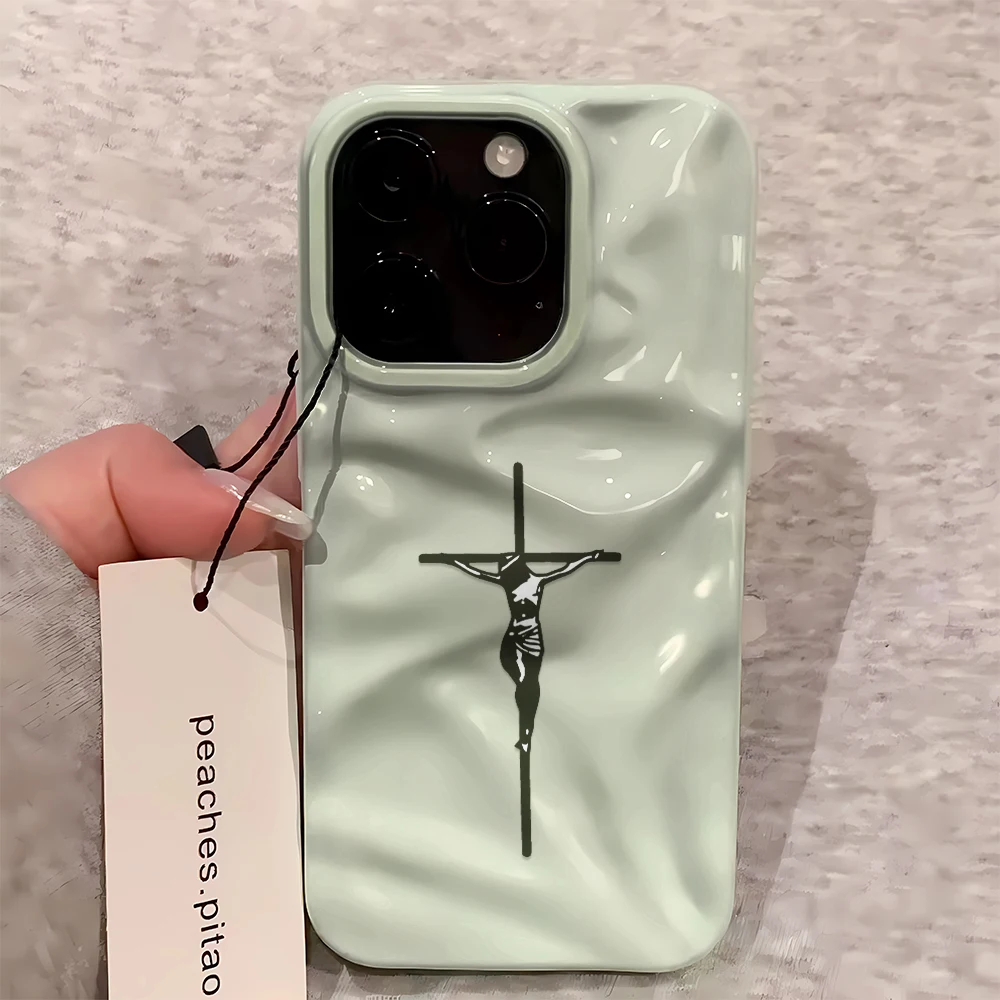 Funda de teléfono pintada con cruz de Jesucristo para iPhone 16 15 14 13 12 11 Pro Max 17 Air Mother Mary funda de silicona parachoques
