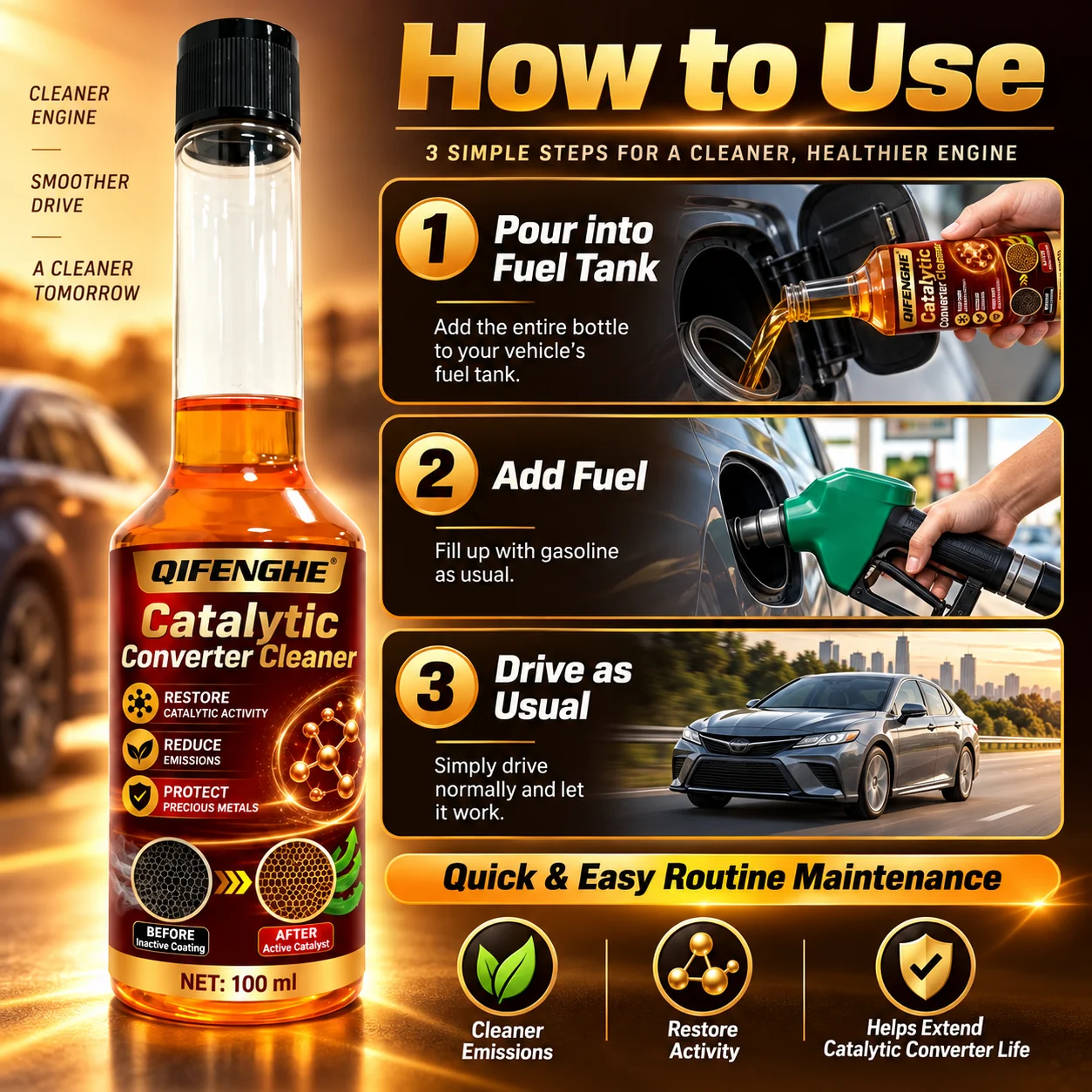 Catalytic Converter Cleaner for Petrol Cars, Exhaust Emissions Reducer, No Disassembly, Pass Smog Test