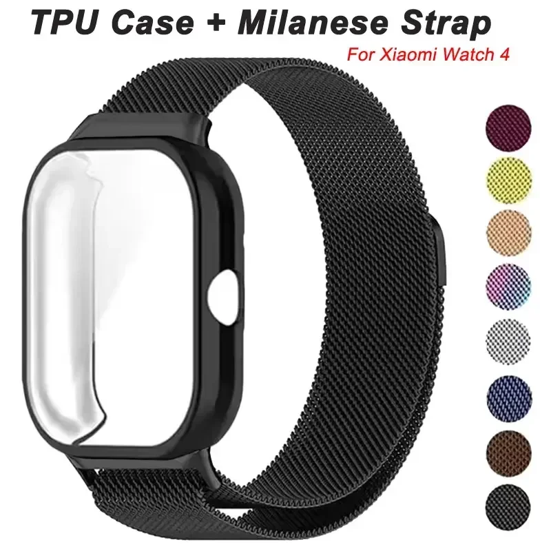 Metallarmband für Xiaomi Redmi Watch 4-Band mit TPU-Gehäuse, Displayschutzfolie, weicher Film, Milanese-Magnetschlaufe, Armband