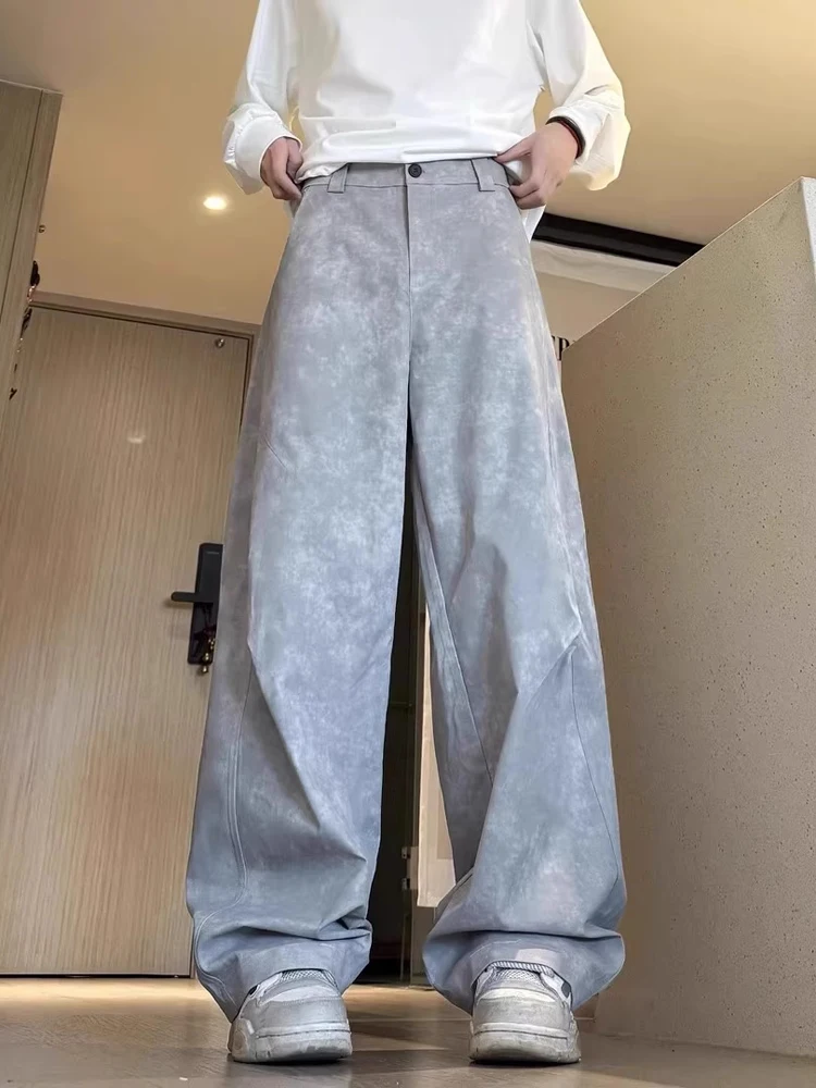タイダイワイドレッグストレートカットカジュアルパンツメンズ春の新アメリカンレトロトレンディルーズ多用途長ズボン