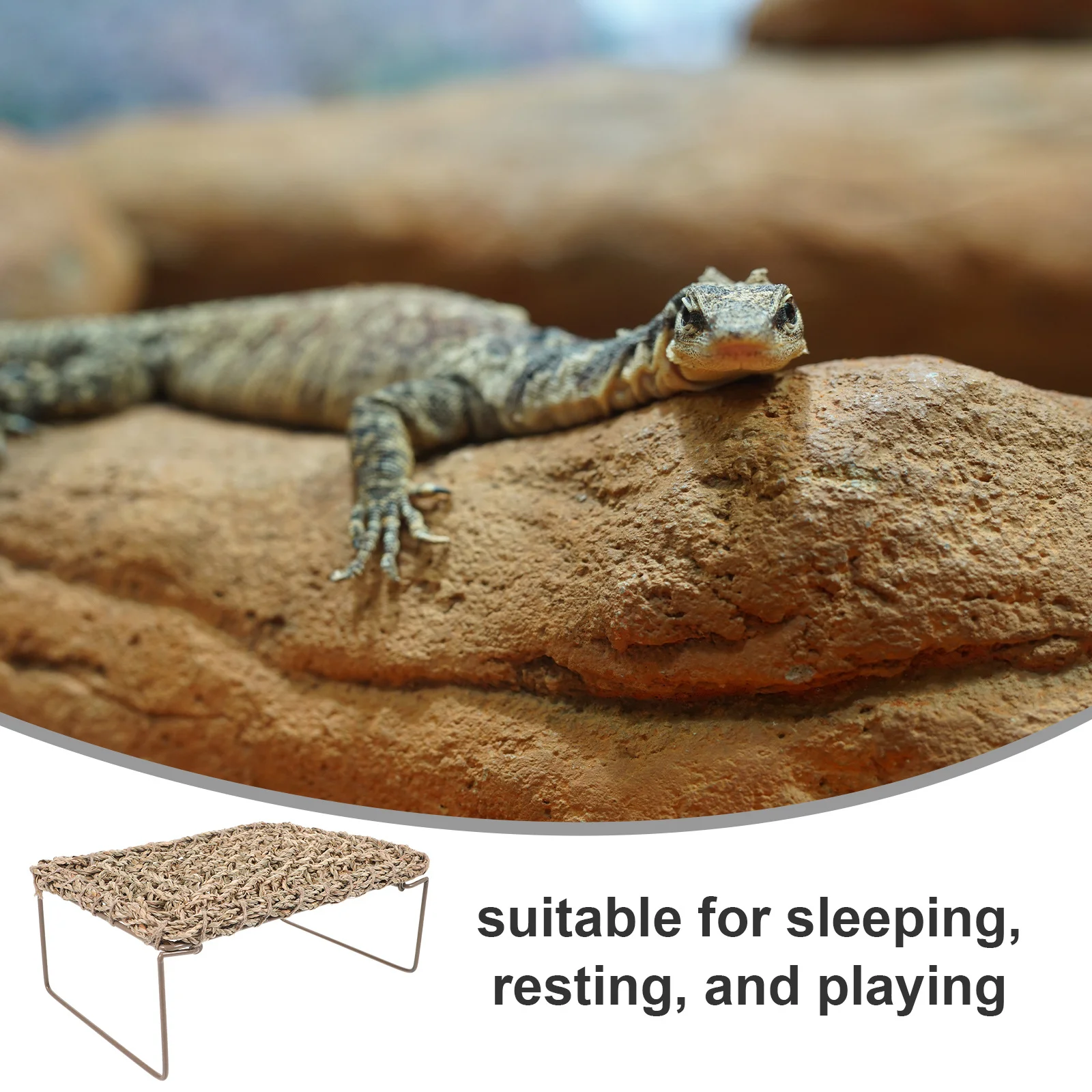 

Bearded Dragon Lounger Bed Reptile Lizard Woven Straw Comfortable Natural Environment Various Activities Suitable
