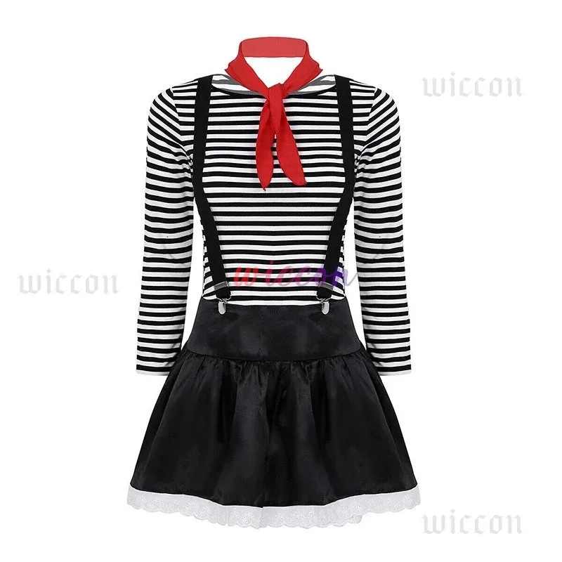 

Anime Halloween Cosplay Pantomime Clown Circus Performance Costume Drama Performance Clown Mask Costume Striped Suit