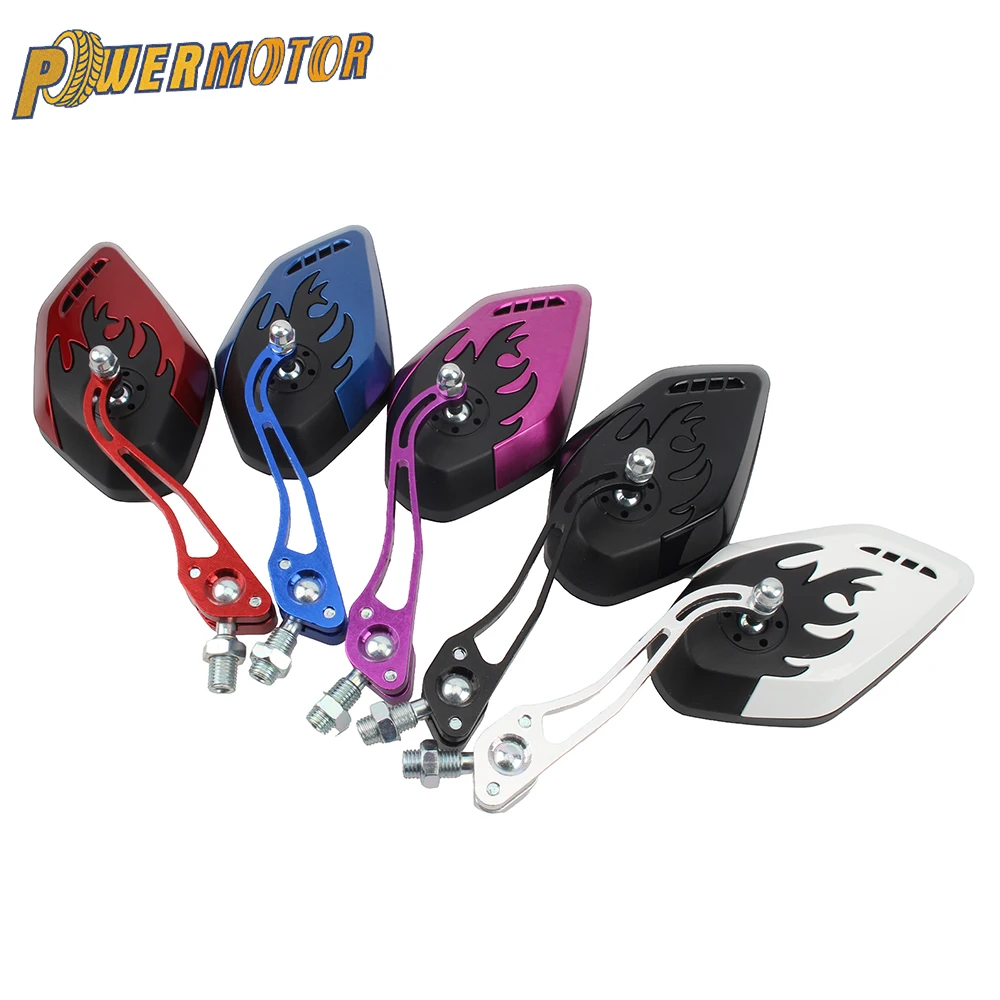 Motorcycle Rearview Mirror 360° Clear View Anti Vertigo Rotating Adjustable Flame Graphics Universal Modification Accessories