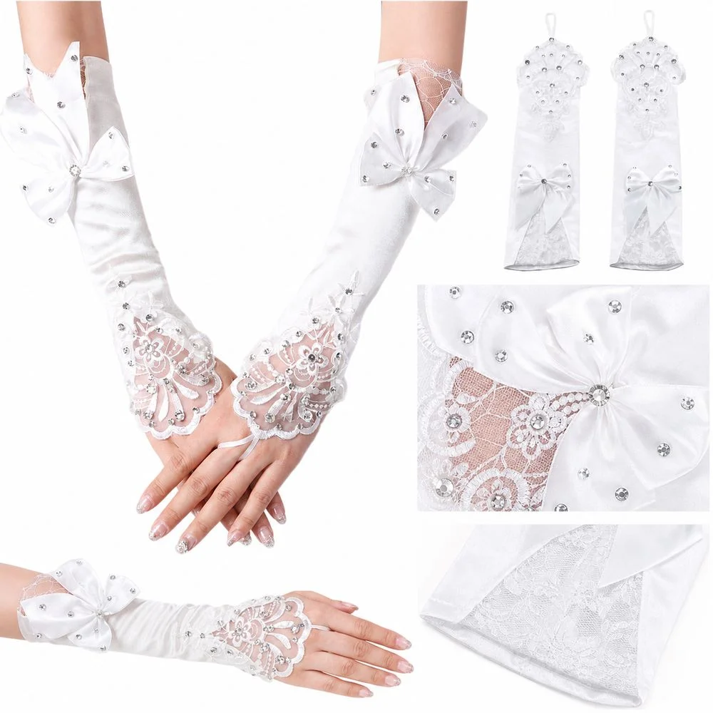 Stretchy Fit Fingerless Bridal Gloves Bead Detailing Vintage Elegant Wedding Bridal Gloves Lace Embroidery Bridal Arm Sleeves