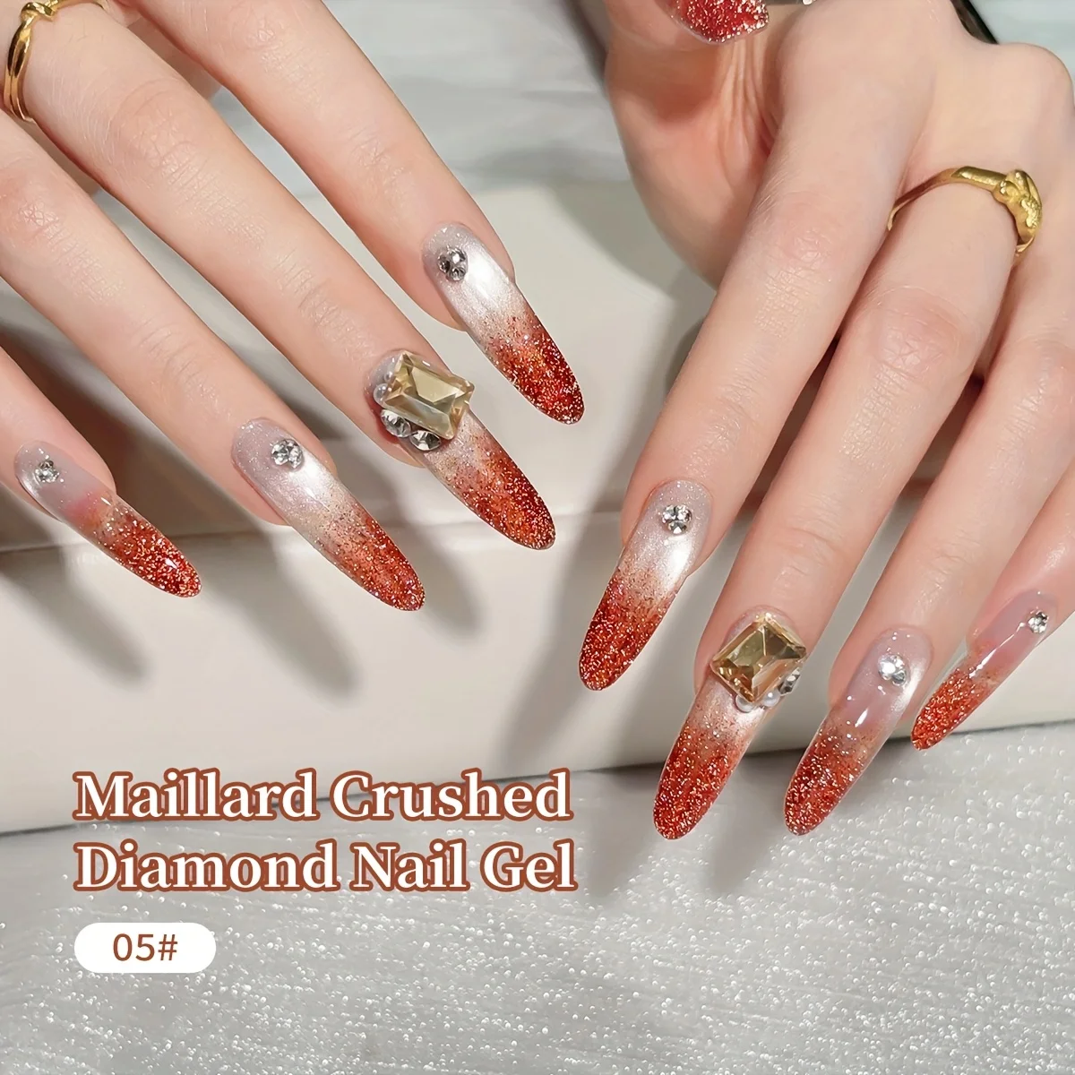 Gel per unghie con diamante schiacciato Maillard da 9 pezzi - Smalto gel glitterato da nudo a rosso scintillante per nail art, Soak Off UV LED Nail Gel Salon