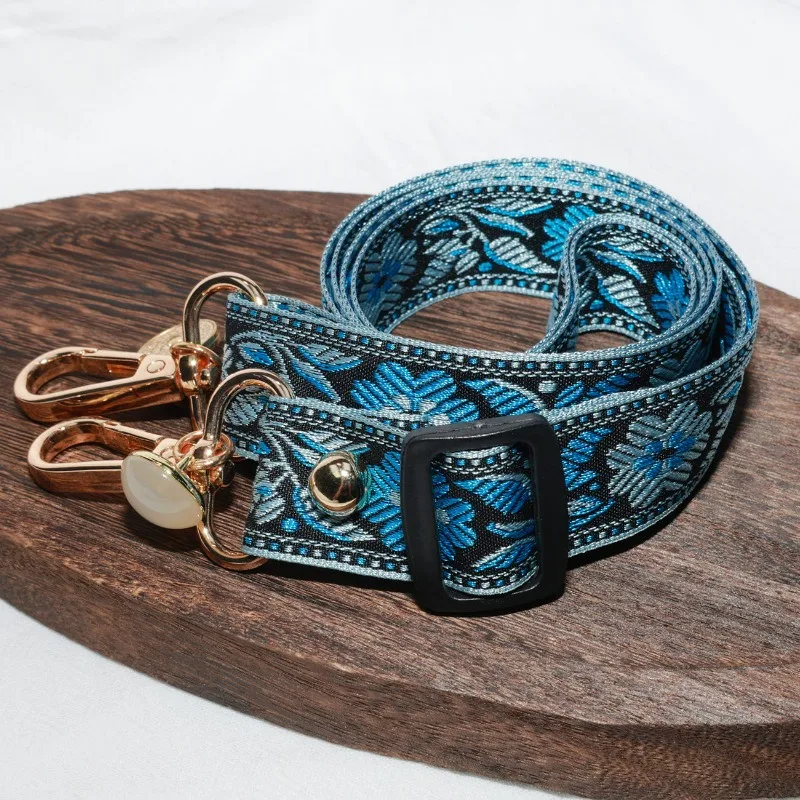 

Stylish Floral Embroidered Wide Shoulder Strap, Adjustable Pearl Pendant Bag Accessories Crossbody Bag Strap