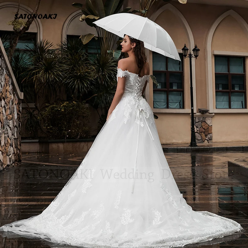 Vestidos De Novia elegancki Boho weselny sukienka 2023 dla kobiet Off The Shoulder Lace-up aplikacje Princesa suknia dla nowożeńców szata sukien ślubnych