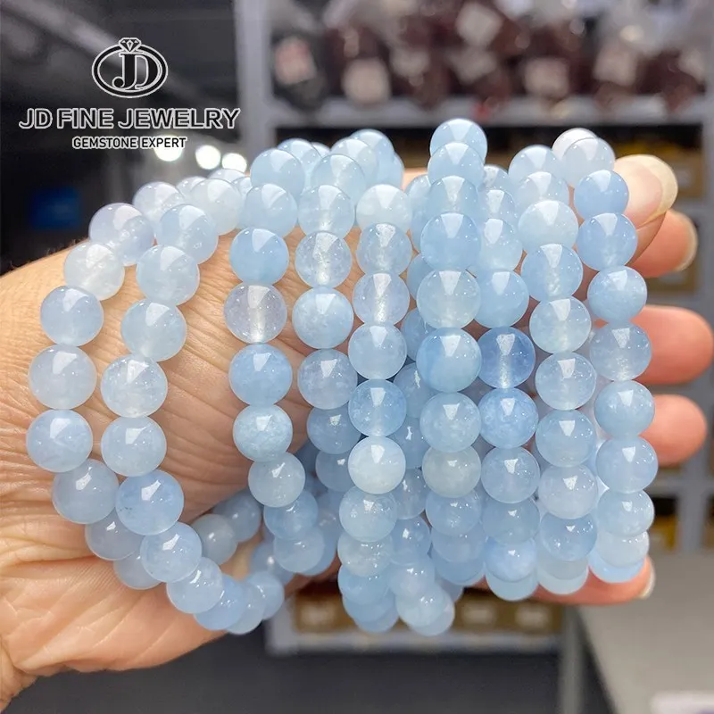 JD High Quality Imitation Aquamarine Chalcedony Round Bead Bracelets Women Charm 6 8 10mm Stretch Bracelet Meditation Jewelry