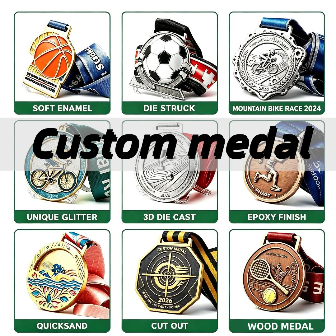 Custom Medal Personalized Custom Soft Enamel Die Struck Unique Glitter Epoxy Finish Cut Out Quicksand Wood Sports Medal