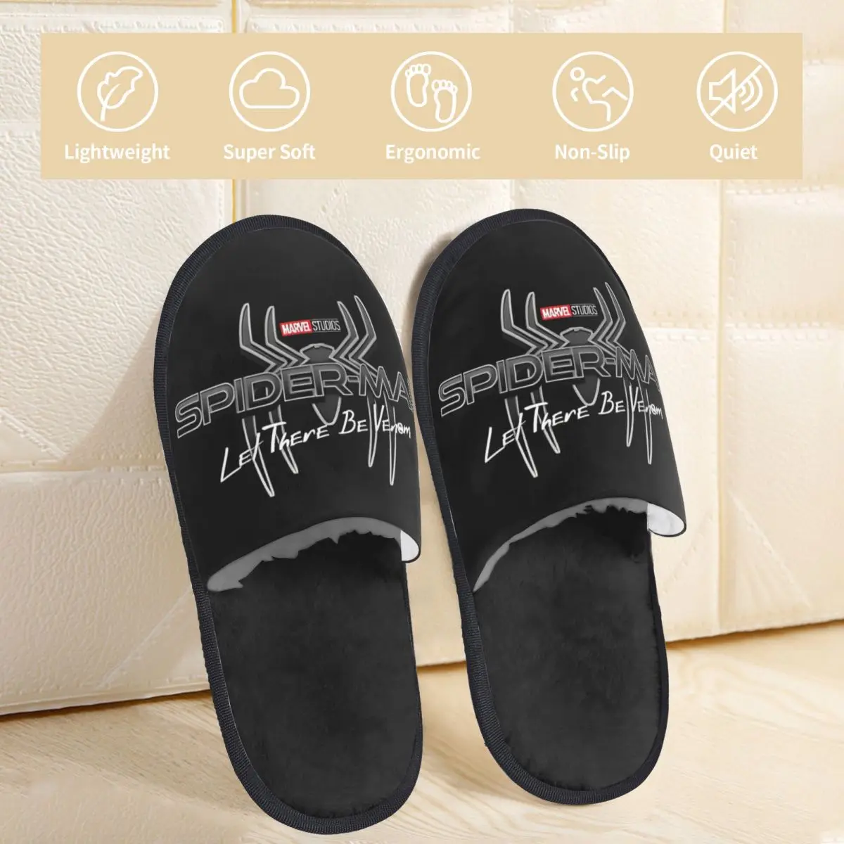 Winter House Cotton Slippers Spider-Man Spider Man Merch Household Fur Slippers Slides Bedroom Cozy Non-skid Slides