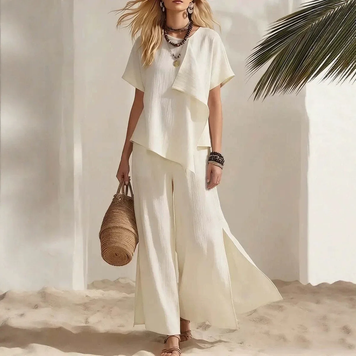 Two-piece Set 2026 European And American Cross-border Foreign Trade Summer New Women's Fashion Casual Irregular Short-sleeved