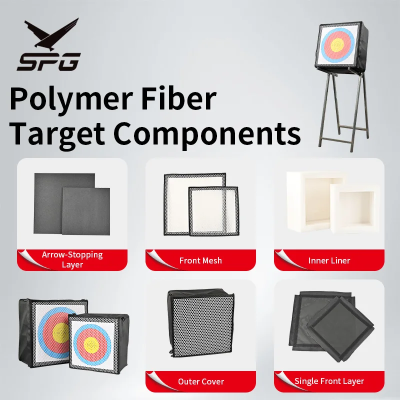 SPG Polymer Fiber Archery Target Components 40/50cm Multi-Layered Arrow Stopping Parts 360° Detachable Velcro Design