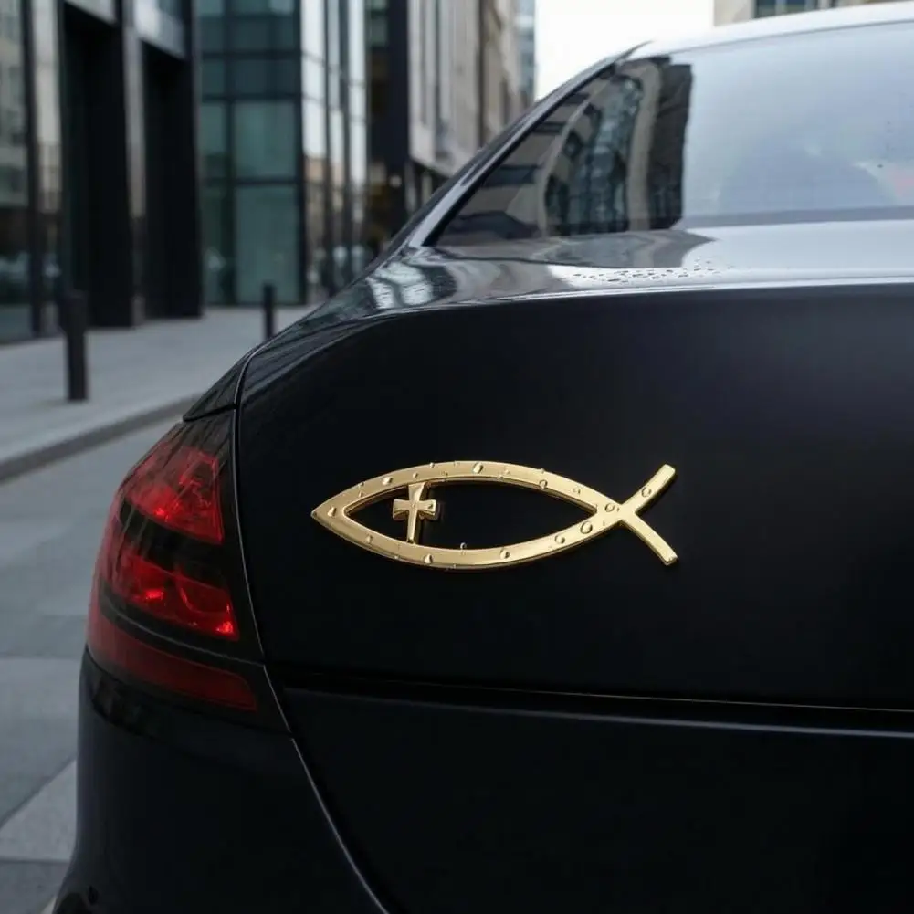 Car Stickers Fish-Shaped Emblem 3D Metal Texture Auto Sticker with Strong Adhesive Waterproof Sunproof for Car Bumper Window