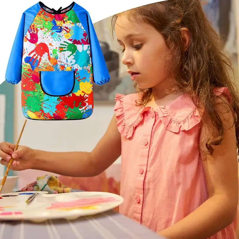 Kids Boys Girls Art Painting Waterproof Drawing Crafts Kindergarten Coat Long Sleeved Apron Feeding Smock For Children Aprons