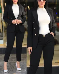 2024 Autumn Winter Women's Fashion Suit Solid Color Slim Waist Long-sleeved Suit Jacket + High-waisted Small Pants Office Suit