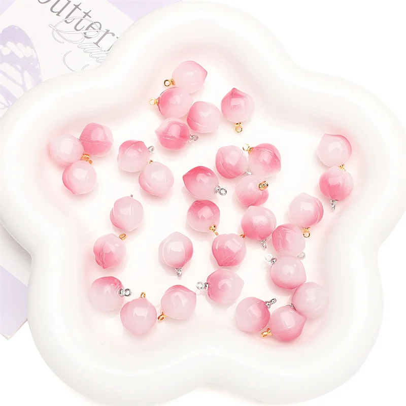 

2pcs Glass Peach Strawberry Charms Imitation Fruit Pendant for Diy Bracelets Keychain Necklace Crafts Jewelry Making Materials