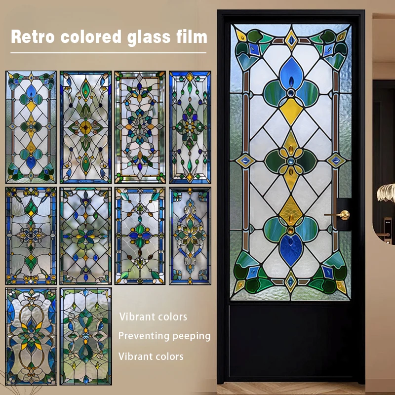 

European Retro American Colored Glass Film Window Tint Stained Glass Window Film Static Cling Frosted / Etched Decorative