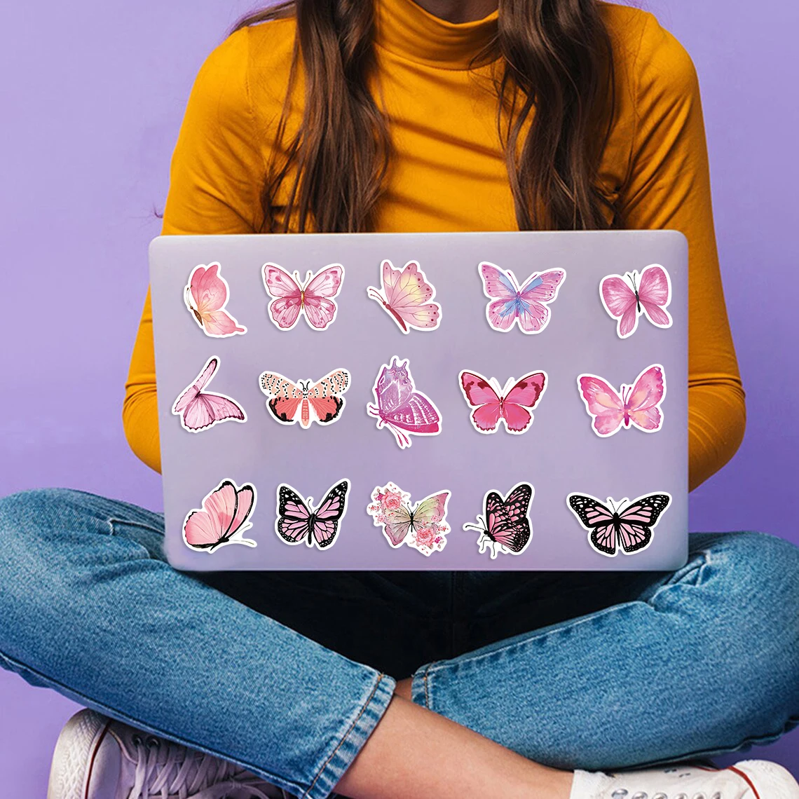 50PCS Pink Butterfly Scrapbook Stickers DIY Diary Laptop Luggage Skateboard Graffiti Decal Fun Stylish Classic Toys