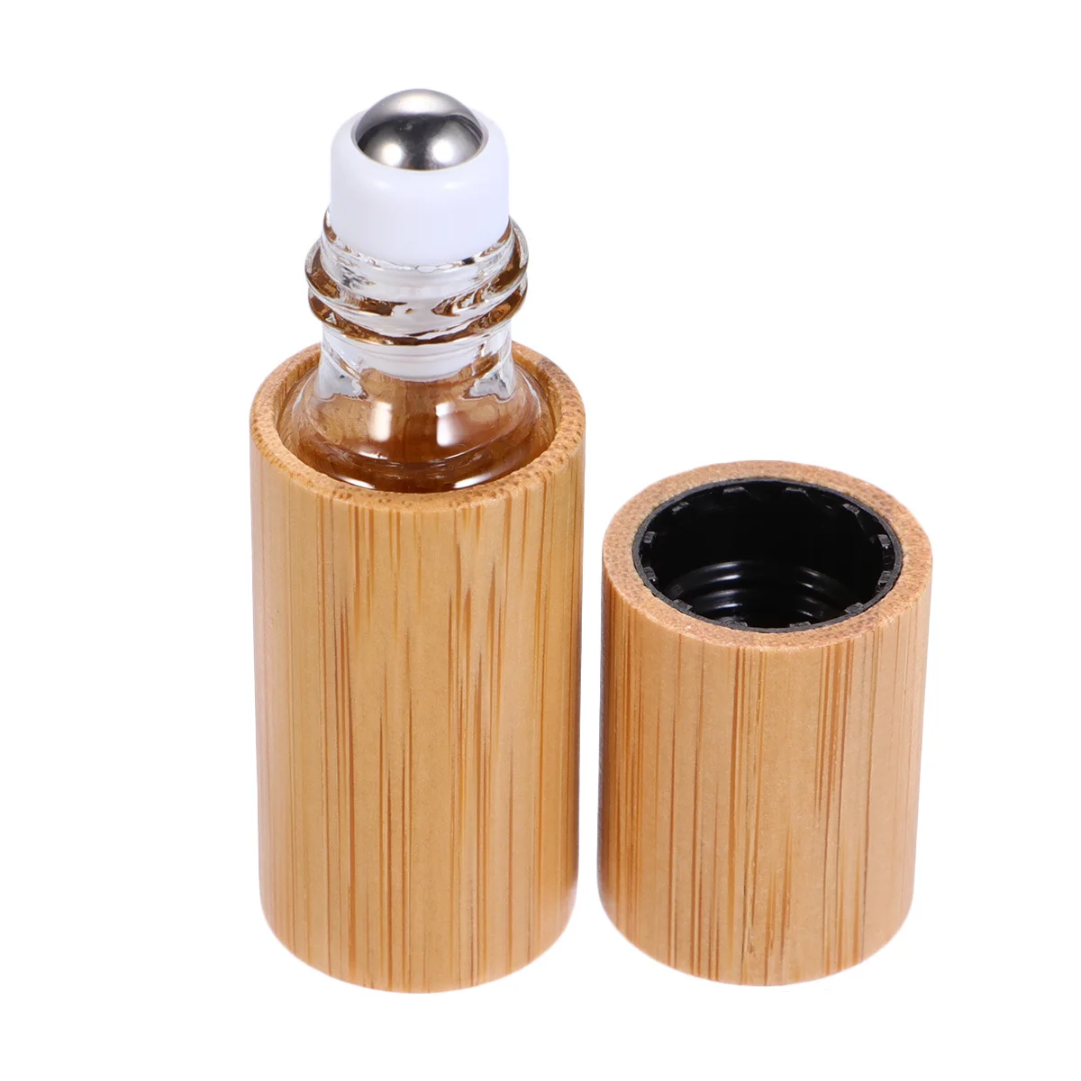 

6Pcs 5Ml Bamboo Essential Oil Roller Bottles Smooth Stainless Steel Ball Leakproof Portable for Aromatherapy Perfumes