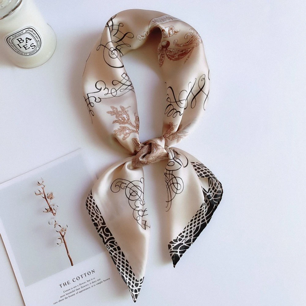 Luxury Square Scarf Neckerchief Female for Women Silk Feeling Shawl Satin Hijab Fashion Wraps Hair Bands Ribbon Headband Bandann