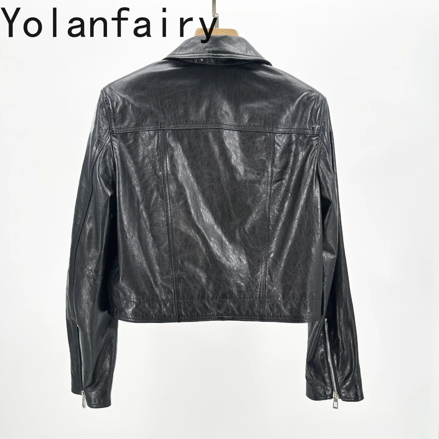 YOLANFAIRY High-end Top Layer Sheepskin Real Leather Coat Woman Elegant Slim-fit Fall 100% Genuine Leather Jacket Women Clothing