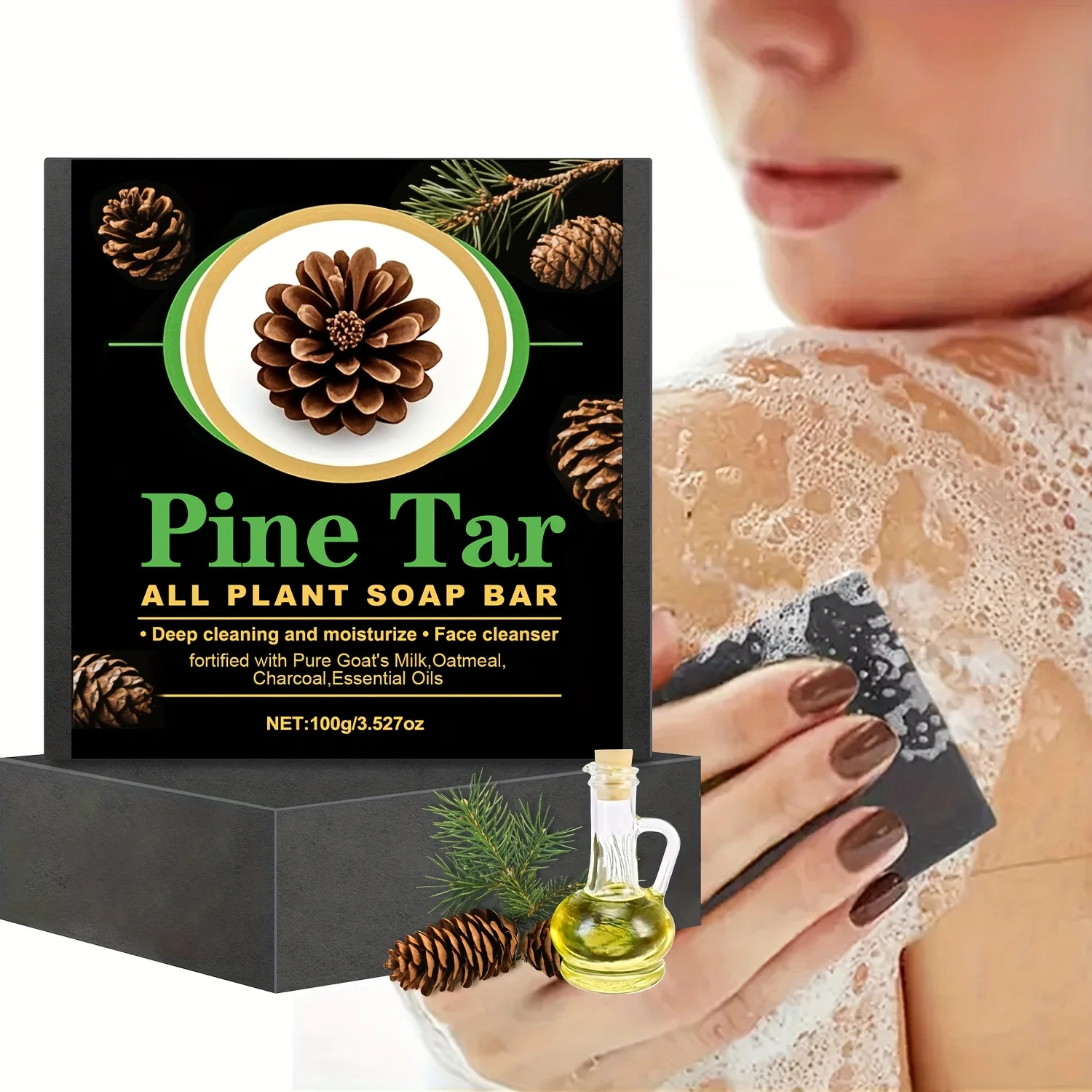 

Men's Pine Tar Soap Bar Deep Cleansing Body Soap with Natural Pine Tar & Glycerin,No Phthalate,Moisturizing Exfoliating Formula
