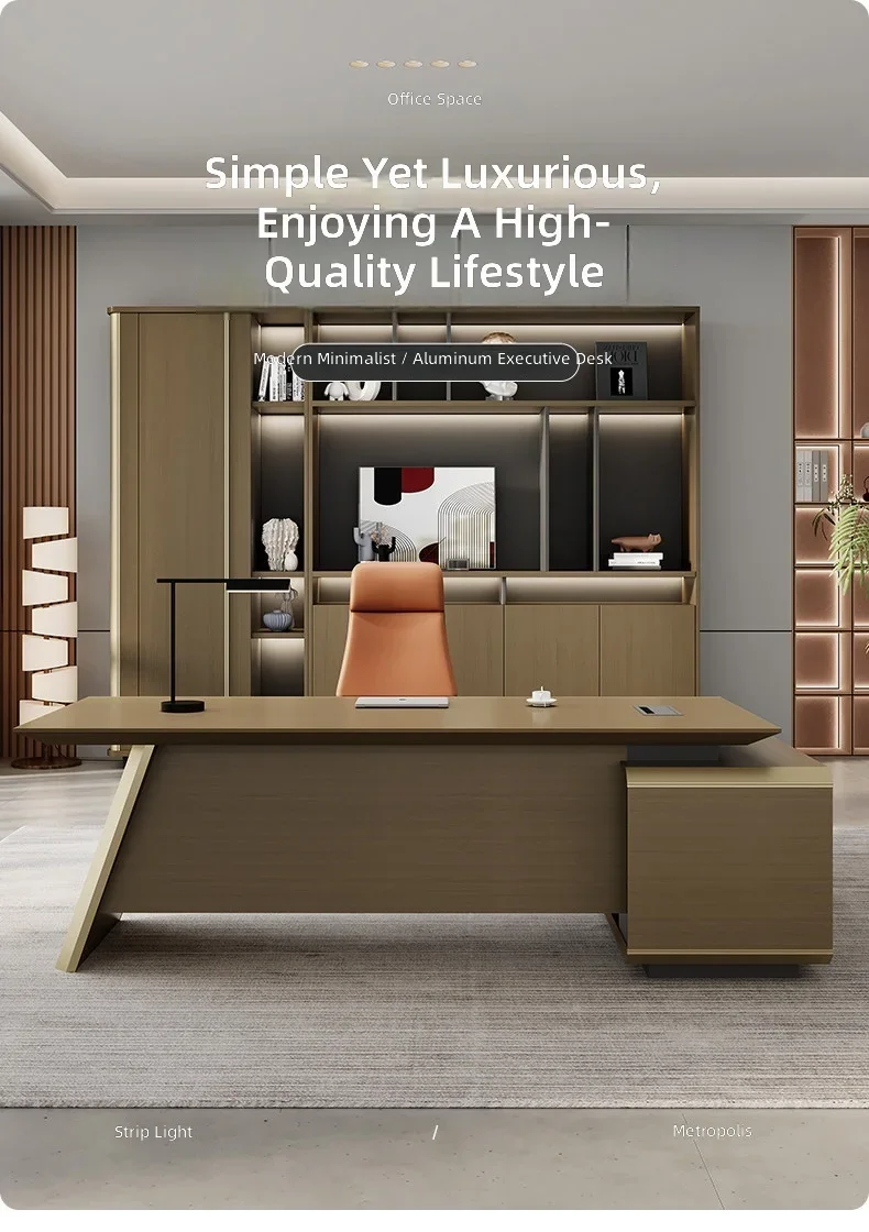 #Premium Office Desk, Modern Executive Desk for CEO & Manager, Large L-Shaped Wooden Desk, Home Office Workstation