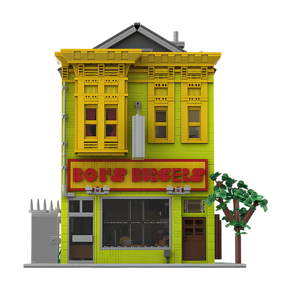 MOC Bob's Burgers House Building Blocks Creative Street View Burger Restaurant Apartment Architecture Bricks Toy Adult Gift