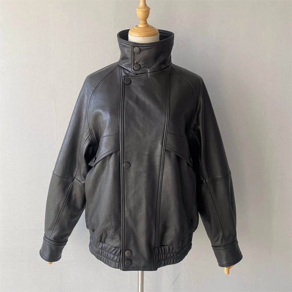 Jxwatcher 여성용 대형 진짜 가죽 자켓 숙녀 빈티지 정품 가죽 코트 봄 가을 양피 코트 여성 2025 신규