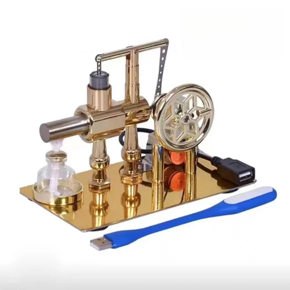 Single cylinder Stirling engine model + power generation device + LED light can be started when heated