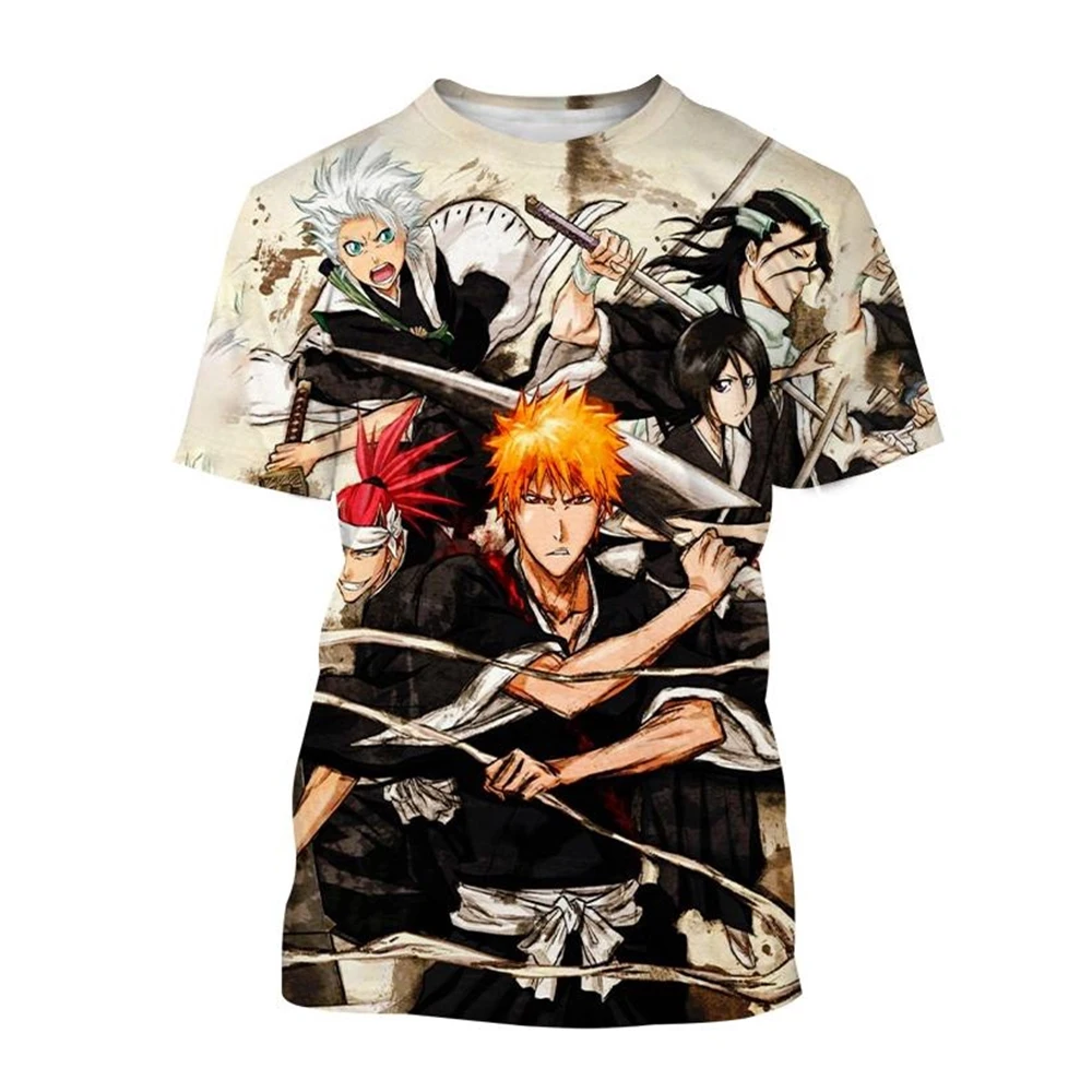 Hot sale new Kurosaki Ichigo 3D print T-shirt anime BLEACH fashion round neck short-sleeved men's and women's casual tops kids