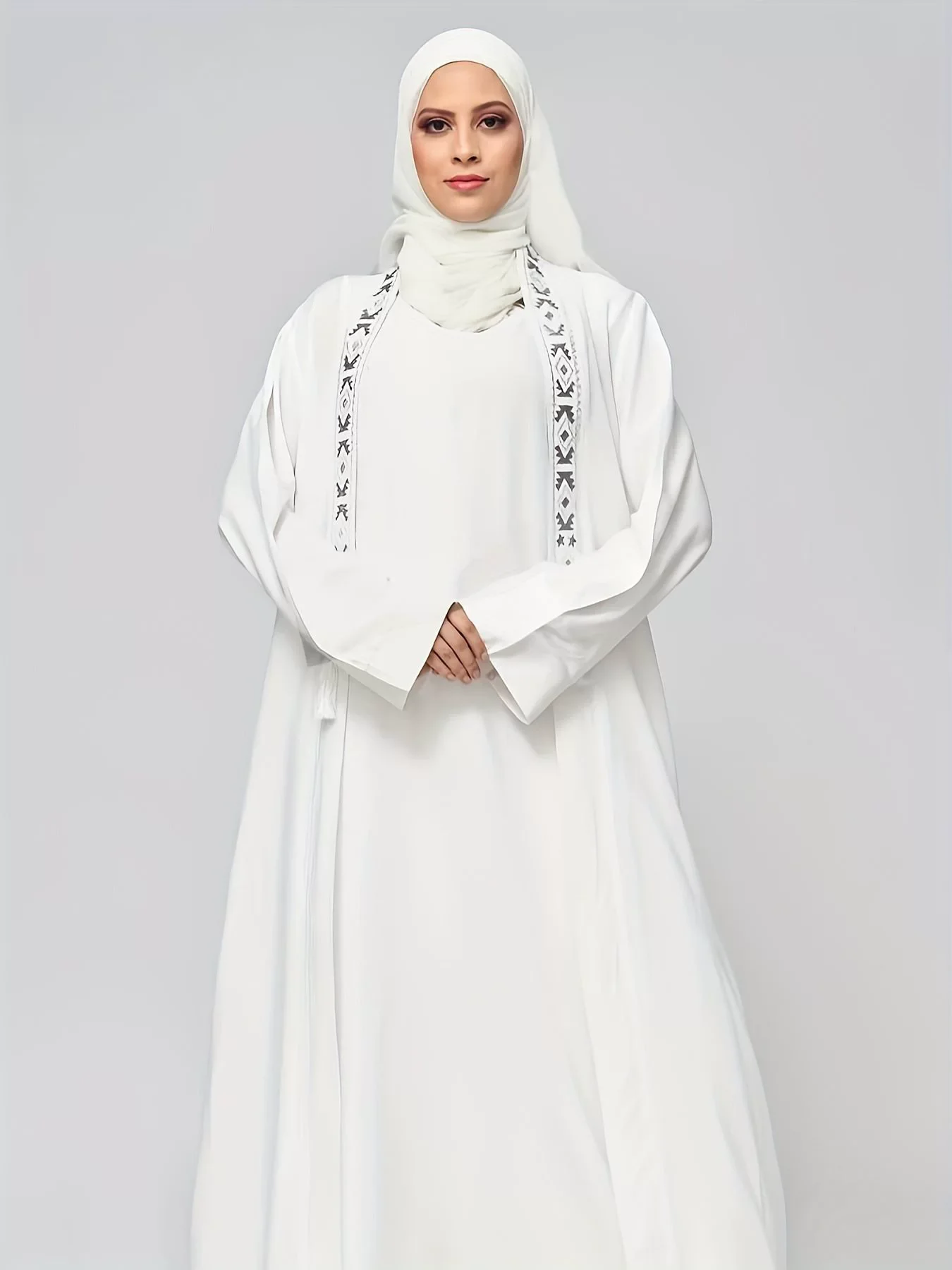 

Рамадан, мусульманская роскошная модная юбка, белый халат, исламский комплект, комплект из 2 предметов с сетчатым платком, приятное для кожи прозрачное платье