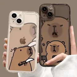 Funny Capybara Couple Phone Case for IPhone 16 15 14 13 12 11 Pro Max Mini X XS XR 7 8 14Plus Clear Soft Cover Brown Bear Fundas