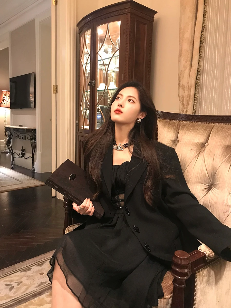 Aisui Original Handmade Crystal Beaded Bla Casual Suit Jaet Berlin Sle Long Sve Regular Length Ladies' Suit