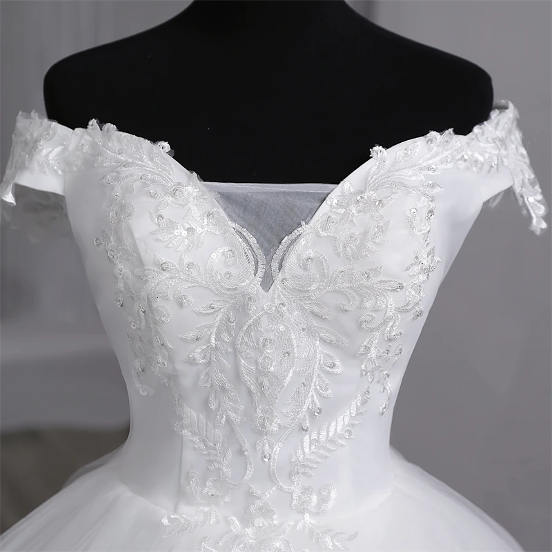 Y&M Novias Customized Plus Size White Wedding Dresses Off The Shoulder Wedding Gowns Elegant Appliques Beaded Bridal Dress