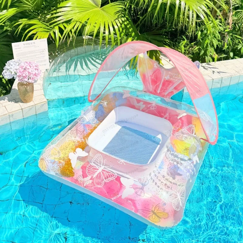 Inflatable Pool Float Row Glitter Inflatable Lounge Chair PVC Water Floating Mattress for Summer Beach Lake Backyard Parties