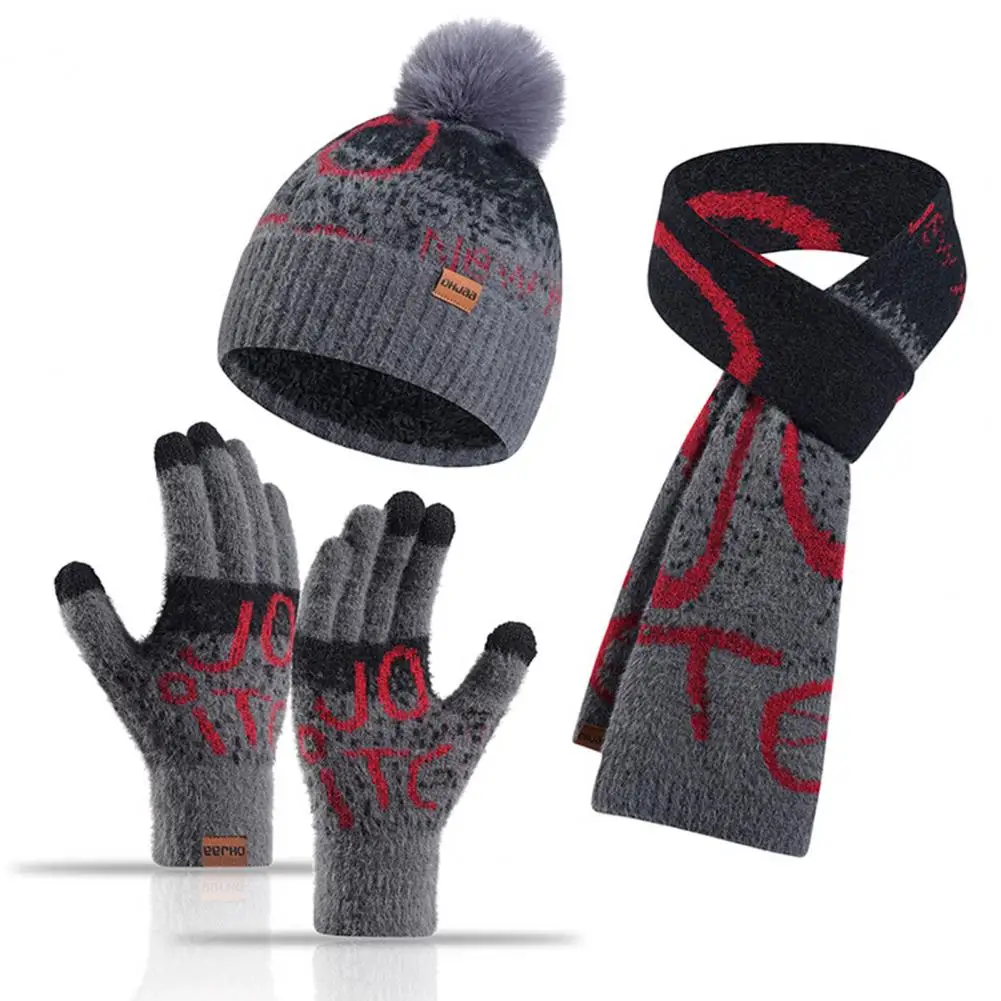 Hut Schal Handschuh Set warme Winter Weihnachten Mütze Schal Handschuhe Set für Unisex dicke gestrickte Kuppel Hals wickel mit elastischen Ohr