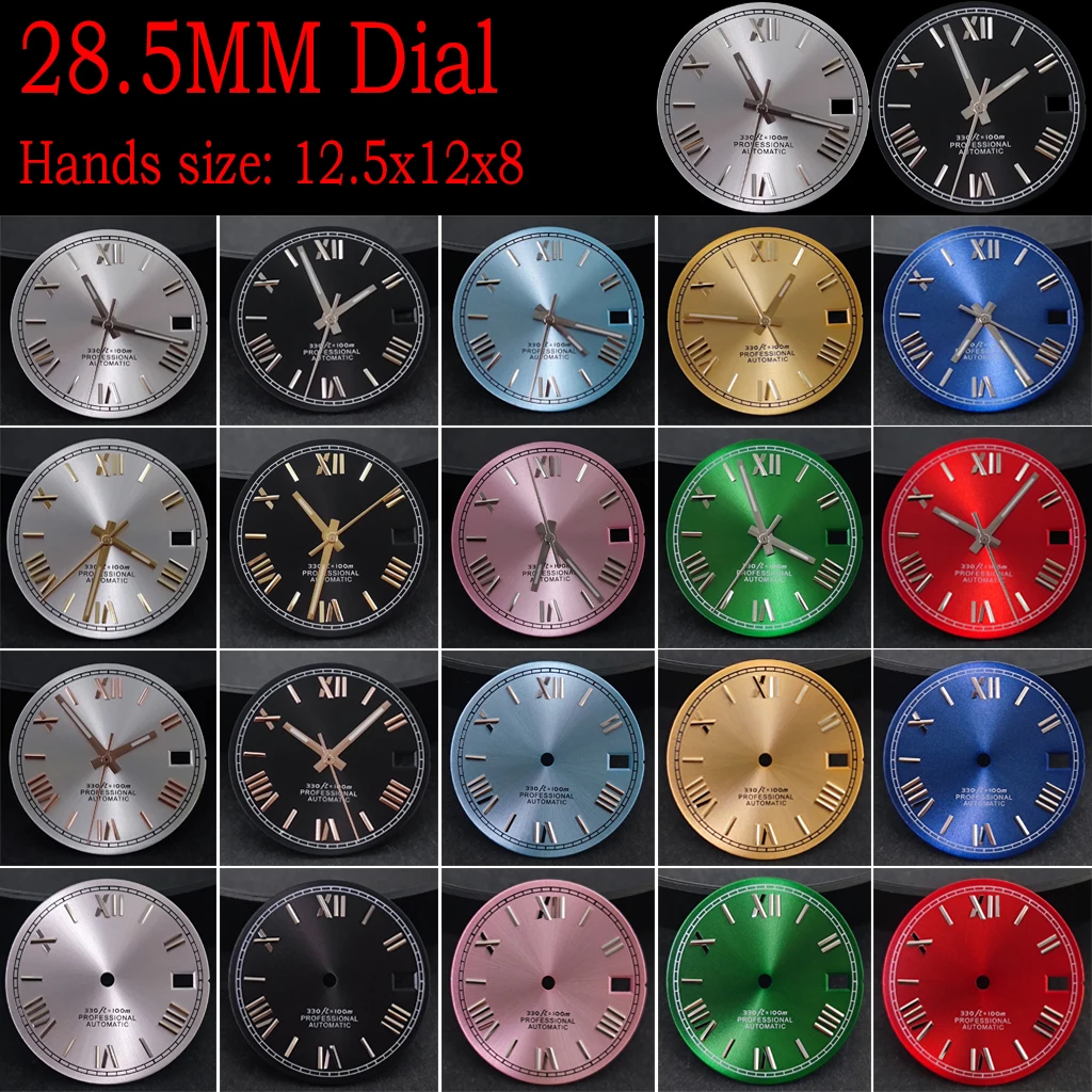 New 28.5mm Roman Numeral Dial No Luminous Watch Face For NH35 NH36  Movement Automatic Diver Men Watches Part