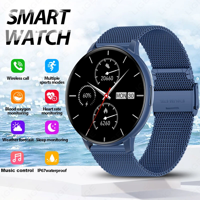 

Новые умные часы LIGE с сенсорным экраном, спортивный фитнес-браслет, мониторинг сердечного ритма и здоровья, водонепроницаемость IP67, умные часы для женщин