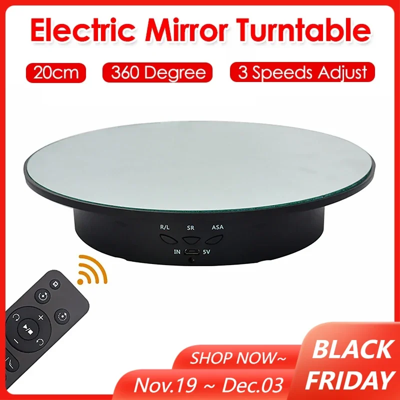 

20cm 8KG Load Electric Rotating Display Stand 360 Degree Mirror Turntable Jewelry Holder for Photography Video Shooting Props
