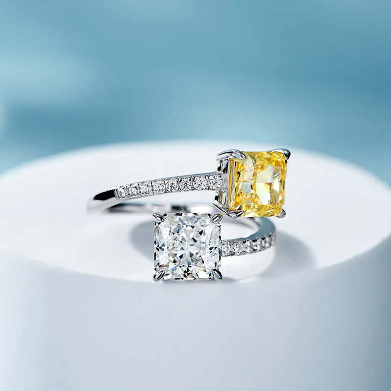 أزياء أربعة مخلب مربع رائعة الزركون مفتوحة خاتم الخطوبة للنساء الكورية هندسية لونين سحر مجوهرات اكسسوارات