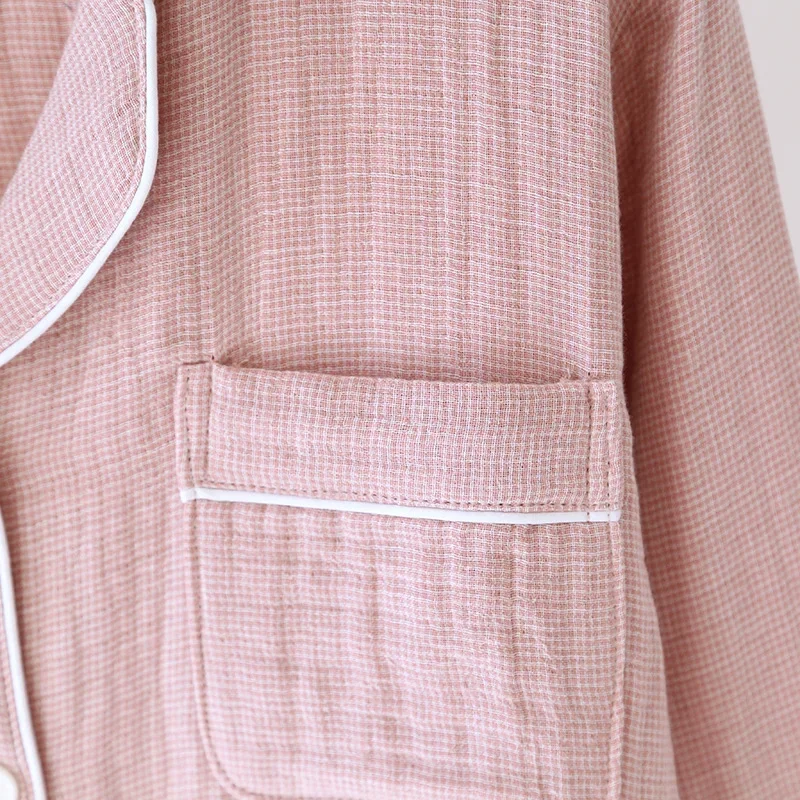 Setelan Piyama Pasangan Musim Semi Baru 2025 100% Katun Empat Lapis Kain Kasa Lengan Panjang Celana Panjang Pria dan Wanita Dua Potong Pakaian Rumah