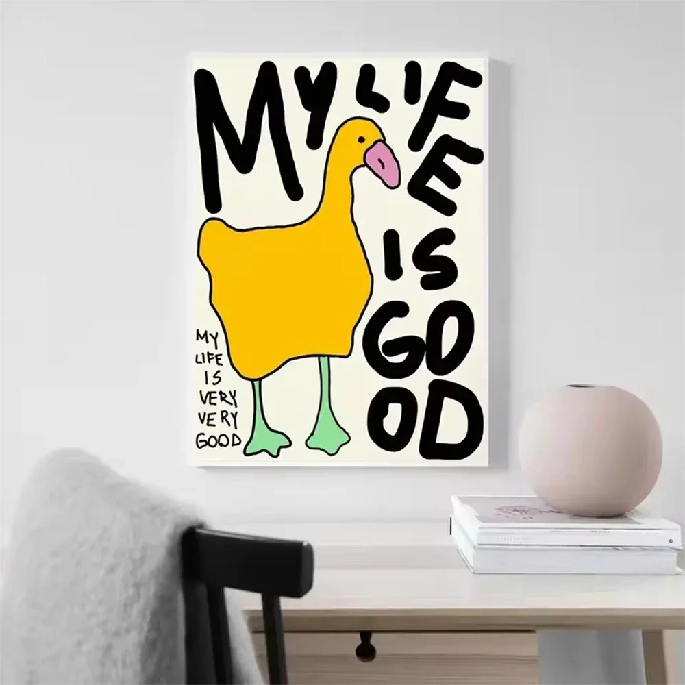 Abstract Cute Duck Wall Art Canvas Painting My Life Is Good Quote Posters And Prints Nordic Wall Pictures Living Room Home De