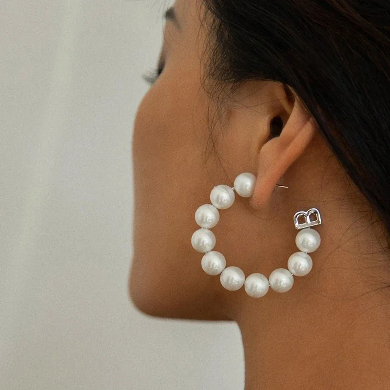 Fashion Large Round Pearl Earrings For Women Top Quality Famous Designer Jewelry Party Trend