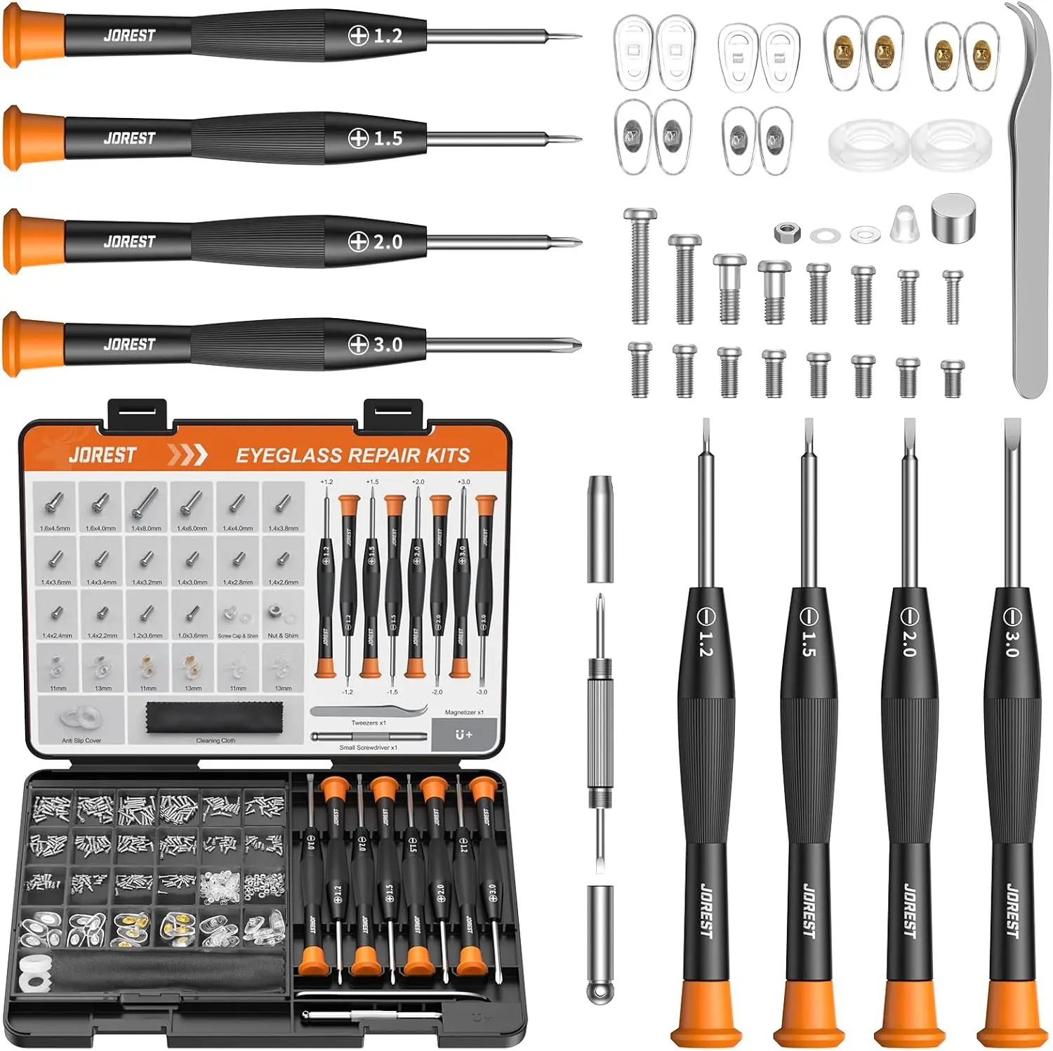 

Eyeglass Repair Kit: Sunglasses & Glasses Fixing Tool with Screws, Nose Pads & Screwdrivers, Christmas Gift for Him/Her