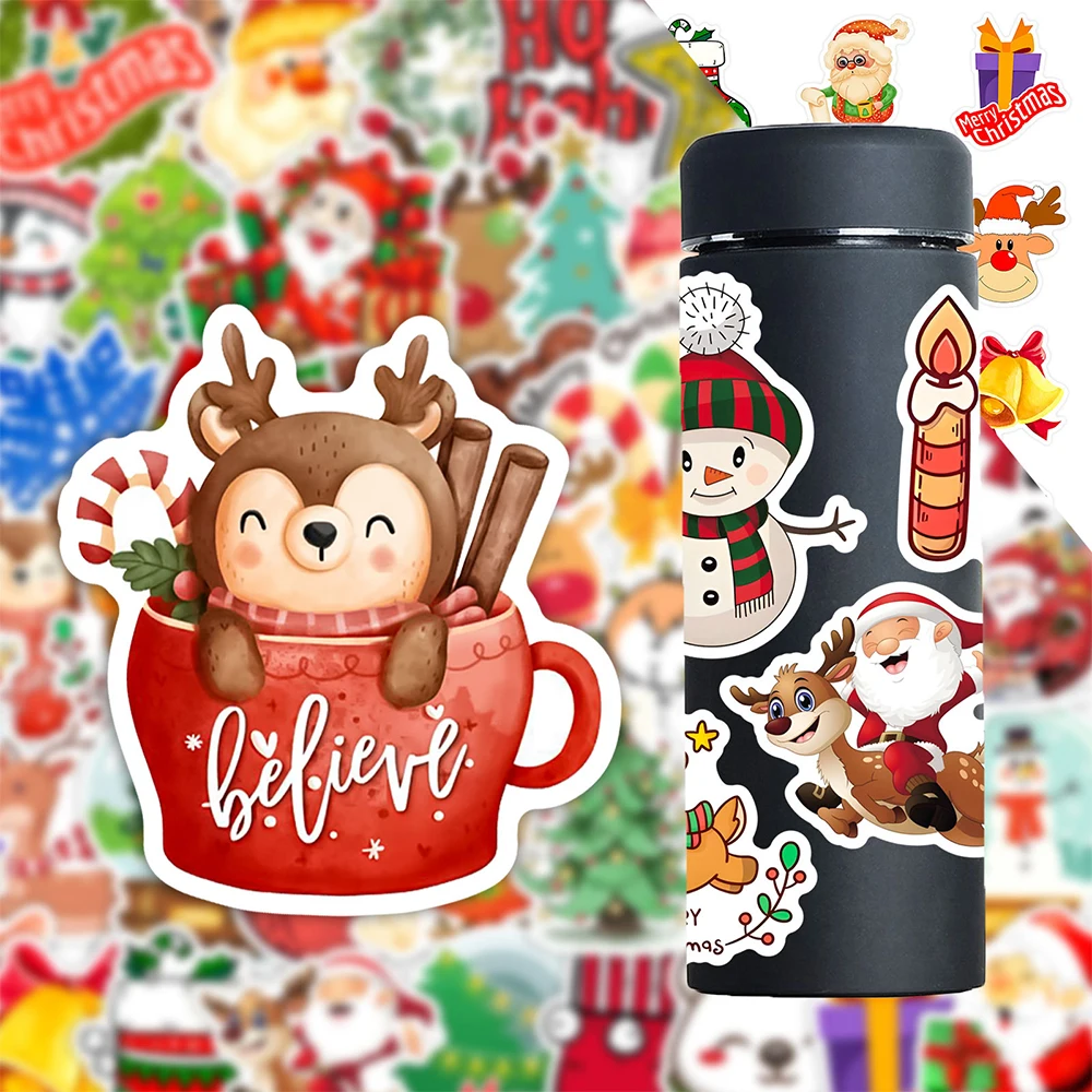 

10/30/50/100pcs Merry Christmas Cartoon Graffiti Stickers Cute Santa Elk Decals for Luggage Phone Car Waterproof Sticker Kid Toy
