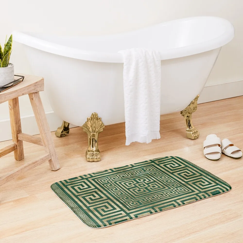 Greek Key Ornament - Greek Meander - Malachite Green Bath Mat Carpets For Bathrooms Showers Mat