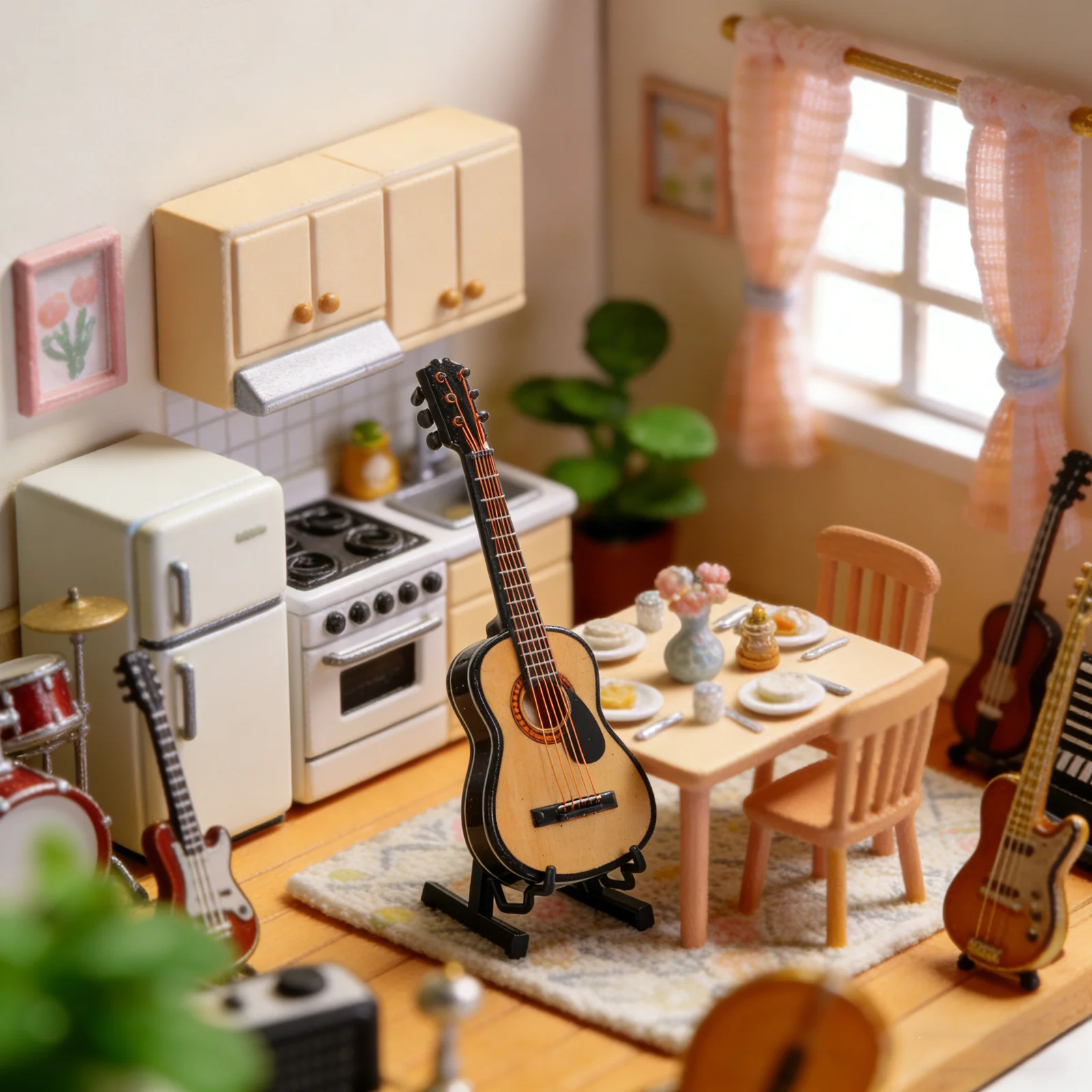 Miniatuurgitaar Houten minigitaar Realistische decoratie Ornamenten voor desktopplank Muziekinstrumenten