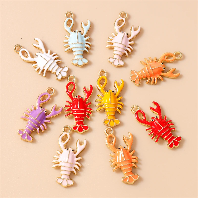 

20pcs 19x25mm Cute Ocean Animals Charms Enamel Lobster Charms Pendants for Earrings Necklaces DIY Handmade Crafts Jewelry Making