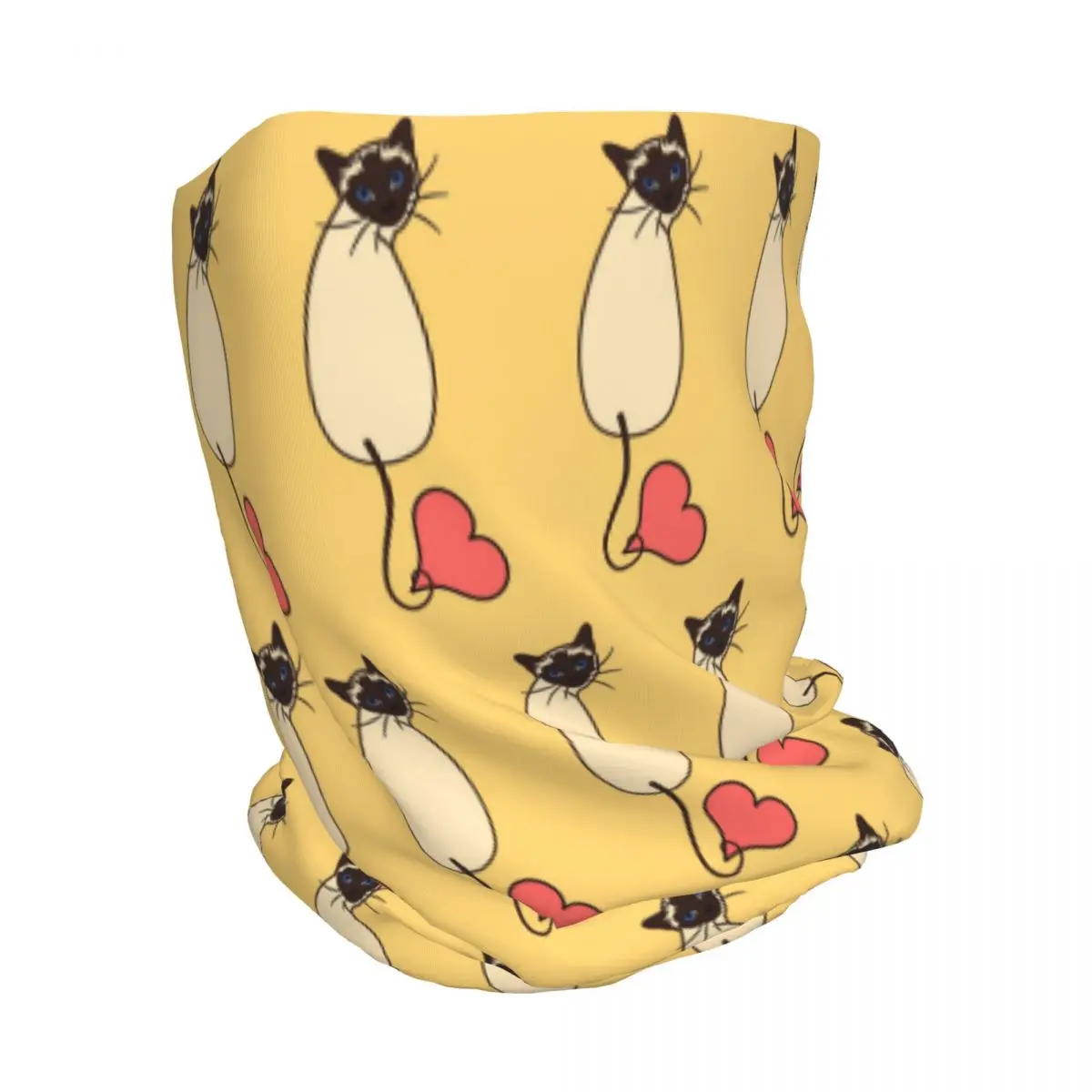 Love Siamese Cat-Yellow Bandana Neck Gaiter Magic Scarf Warm Cycling Scarf Beanies Hat Unisex Adult Breathable view 2